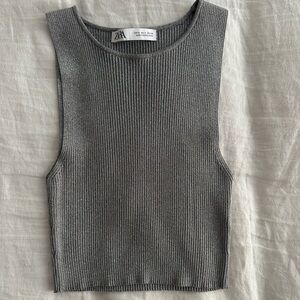 Zara Silver Tank Crop Top